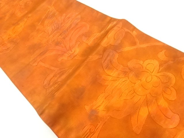JAPANESE KIMONO / ANTIQUE FUKURO OBI / SILK / WOVEN FLORAL ARABESQUE
